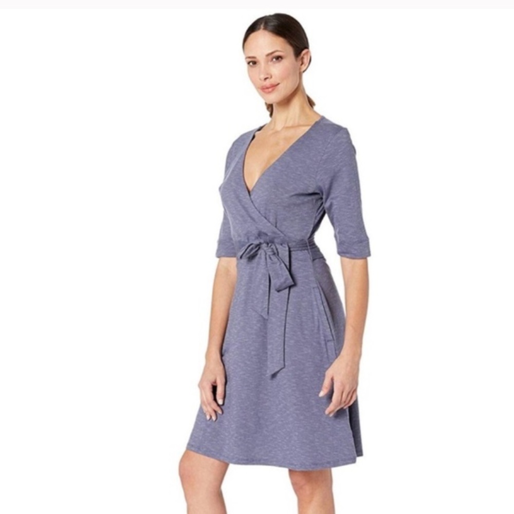 Toad & Co Blue Cue Wrap Cafe Dress Organic Cotton Blend - Medium